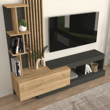 Σύνθεση Τηλεόρασης Vermont Megapap Χρώμα Ανθρακί - Sepet oak 180x40x193,8εκ.