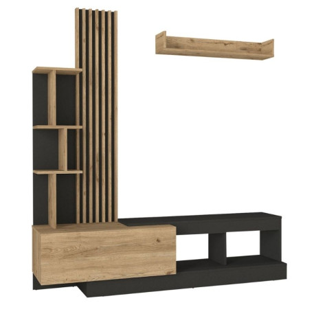 Σύνθεση Τηλεόρασης Vermont Megapap Χρώμα Ανθρακί - Sepet oak 180x40x193,8εκ.