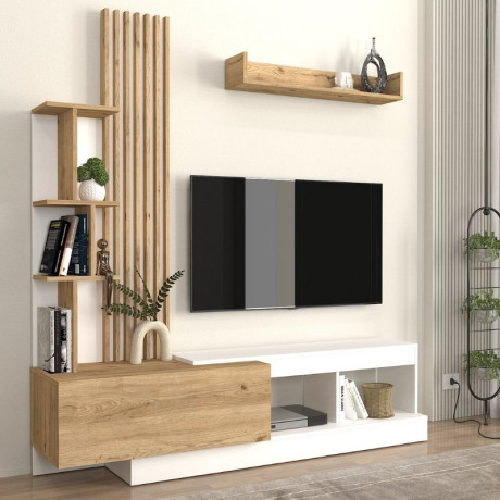 Σύνθεση Τηλεόρασης Vermont Megapap Χρώμα Λευκό - Sepet oak 180x40x193,8εκ.