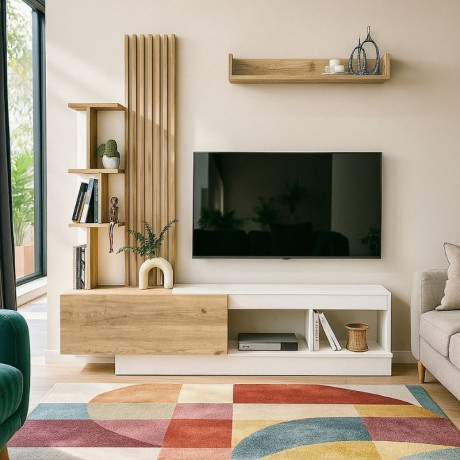 Σύνθεση Τηλεόρασης Vermont Megapap Χρώμα Λευκό - Sepet oak 180x40x193,8εκ.