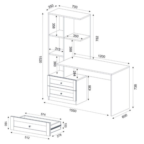 Γραφείο Εργασίας Mantra Megapap Χρώμα Ανθρακί 150x60x152εκ.