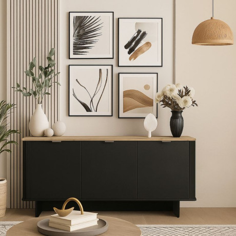 Μπουφές Bohema Megapap Χρώμα Μαύρο - Sepet oak 180x47x76,6εκ.