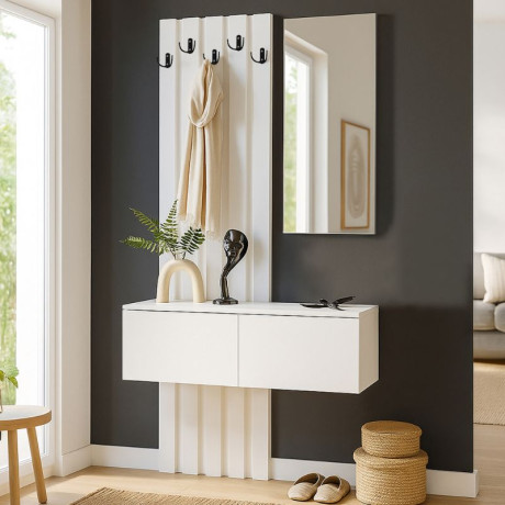 Έπιπλο Εισόδου Kanso Megapap Χρώμα Λευκό 100x35x196,7εκ.