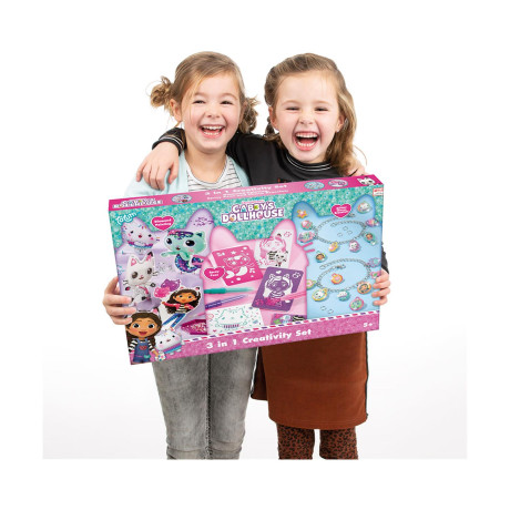 Totum: Gabby's Dollhouse - 3 in 1 Creativity set Diamond Painting, Glitter Charm Bracelets & Spray Pens (Tt420366)