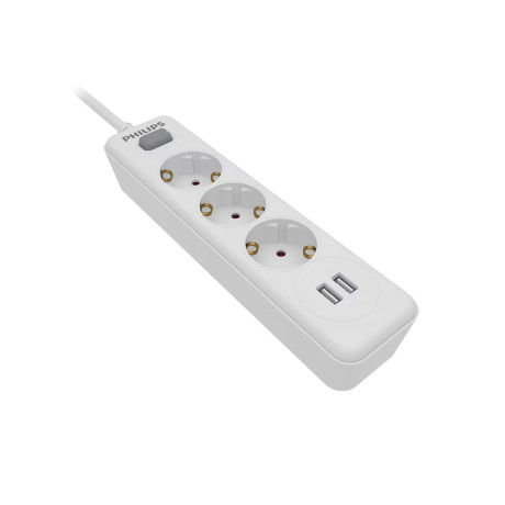 Philips Spn3032w.grs Πολύπριζο 3 Θέσεων με 2 usb Type-a 2.4 a