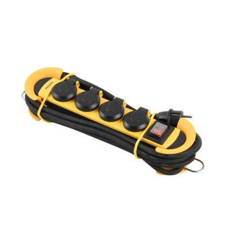 Philips Spn5140yc.grs Πολύπριζο 4 Θέσεων με Διακόπτη, Προστασία Νερού και Σκόνης Ip44 και Καλώδιο 5 m