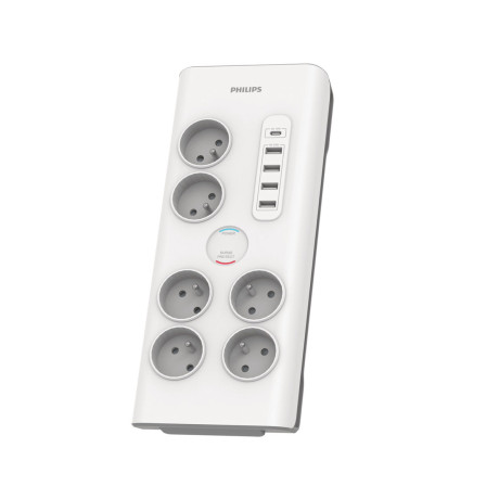 Philips Spn7060wa.grs Πολύπριζο Ασφαλείας 6 Θέσεων με 1 usb Type-c 15 w και 4 usb Type-a 20 w