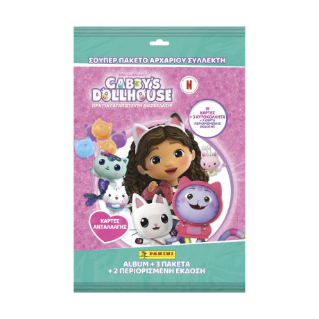 Panini Gabby's Dollhouse: Starter Pack (1 Binder, 3 Packs of 5 Cards Plus 2 Limited Edition Cards)
