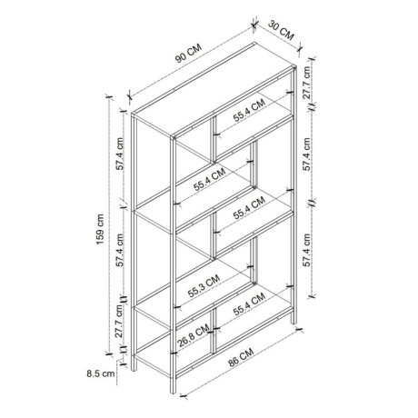 Βιβλιοθήκη Larissa Megapap Χρώμα Μαύρο - Pine oak 90x30x159εκ.