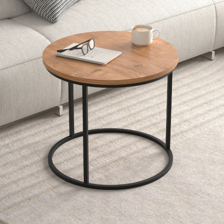 Τραπεζάκι Σαλονιού σετ 2 τμχ Hilal Megapap Χρώμα Pine oak Ø66x49,5εκ.