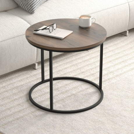 Τραπεζάκι Σαλονιού σετ 2 τμχ Hilal Megapap Χρώμα Καπνιστή Καρυδιά Ø66x49,5εκ.