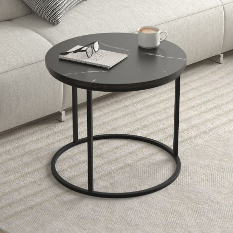 Τραπεζάκι Σαλονιού σετ 2 τμχ Hilal Megapap Χρώμα Μαύρο εφέ Μαρμάρου Ø66x49,5εκ.