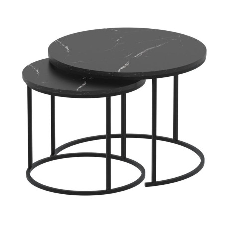 Τραπεζάκι Σαλονιού σετ 2 τμχ Hilal Megapap Χρώμα Μαύρο εφέ Μαρμάρου Ø66x49,5εκ.
