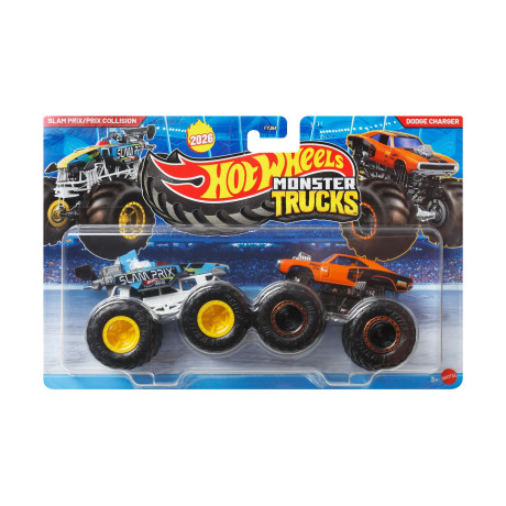 Mattel hot Wheels Monster Trucks: Demolition Doubles - Slam Prix/prix Collision vs Dodge Charger Vehicles (Jhy87)