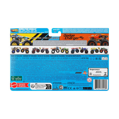 Mattel hot Wheels Monster Trucks: Demolition Doubles - Slam Prix/prix Collision vs Dodge Charger Vehicles (Jhy87)