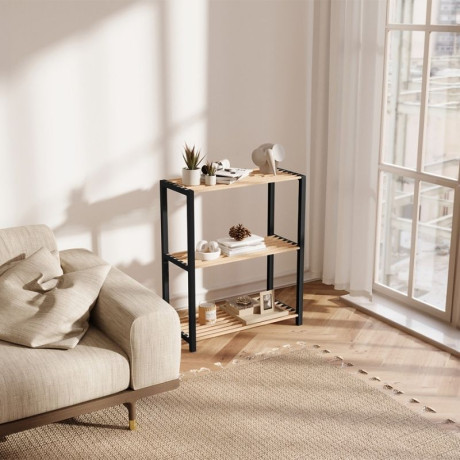 Ραφιέρα Δαπέδου - Τραπεζάκι Βοηθητικό Ξύλινο - Πλαστικό Χρώμα Φυσικό - Μαύρο 65x29x78εκ.