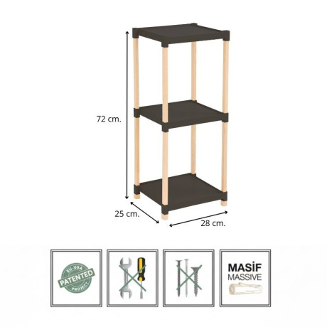Ραφιέρα Δαπέδου Πλαστική - Ξύλινη Χρώμα Φυσικό - Μαύρο 28x25x72εκ.