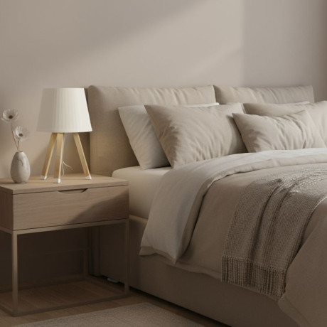 Φωτιστικό Επιτραπέζιο Ξύλινο - Πλαστικό Χρώμα Μπεζ Ø18x34εκ.