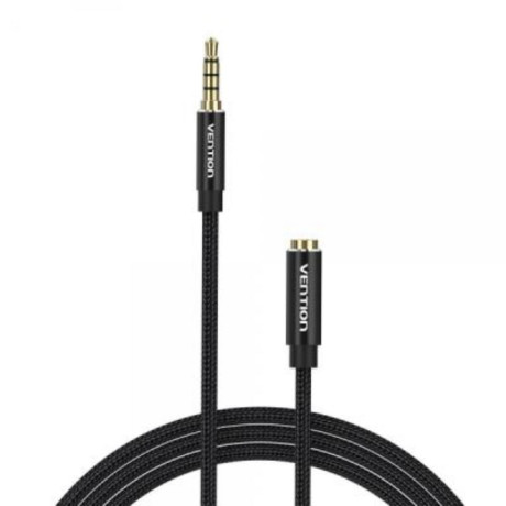 Vention Cotton Braided Trrs 3.5mm Male to 3.5mm Female Audio Extension Cable 5m Black Aluminum Alloy Type (Bhcbj) (Venbhcbj)