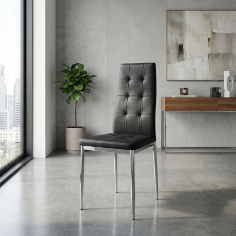 Καρέκλα Τραπεζαρίας Rosa Megapap Μαύρο pu - Μεταλλικό Πόδι Χρωμίου 41x48x98εκ.