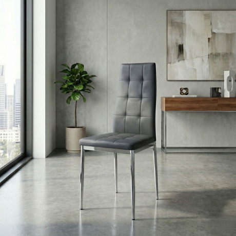 Καρέκλα Τραπεζαρίας Rosa Megapap Γκρι pu - Μεταλλικό Πόδι Χρωμίου 41x48x98εκ.