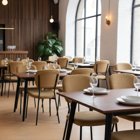 Καρέκλα Τραπεζαρίας Kevin Megapap Μουσταρδί Ύφασμα - Μεταλλικό Μαύρο Πόδι 48x51x87εκ.