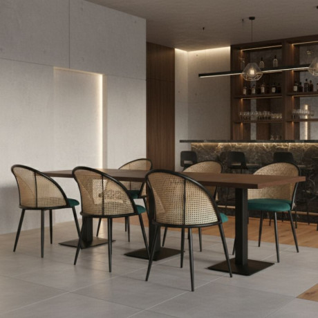 Καρέκλα Τραπεζαρίας Jacob Megapap pe Rattan - Κυπαρισσί Βελούδο - Μεταλλικό Μαύρο Πόδι 52x50x77εκ.