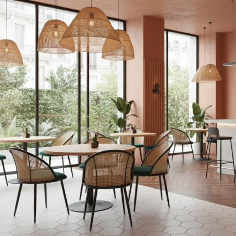 Καρέκλα Τραπεζαρίας Jacob Megapap pe Rattan - Κυπαρισσί Βελούδο - Μεταλλικό Μαύρο Πόδι 52x50x77εκ.