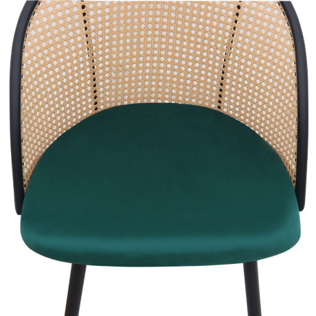 Καρέκλα Τραπεζαρίας Jacob Megapap pe Rattan - Κυπαρισσί Βελούδο - Μεταλλικό Μαύρο Πόδι 52x50x77εκ.