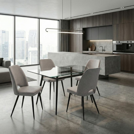 Καρέκλα Τραπεζαρίας Christy Megapap Μπεζ Ύφασμα - Μεταλλικό Μαύρο Πόδι 47x59x90εκ.