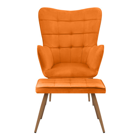 Πολυθρόνα - Μπερζέρα με Υποπόδιο Lily Megapap Κροκί Βελούδο - Μεταλλικό Πόδι Χρώμα Φυσικό 70x62x98εκ.