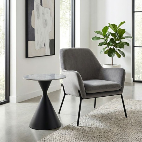 Τραπεζάκι Βοηθητικό Logan Megapap Sintered Stone - Μέταλλο Χρώμα Γκρι εφέ Μαρμάρου - Μαύρο Ø50x56εκ.