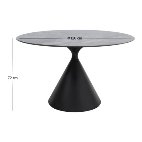 Τραπέζι Logan Megapap Sintered Stone - Μέταλλο Χρώμα Γκρι εφέ Μαρμάρου - Μαύρο Ø120x72εκ.