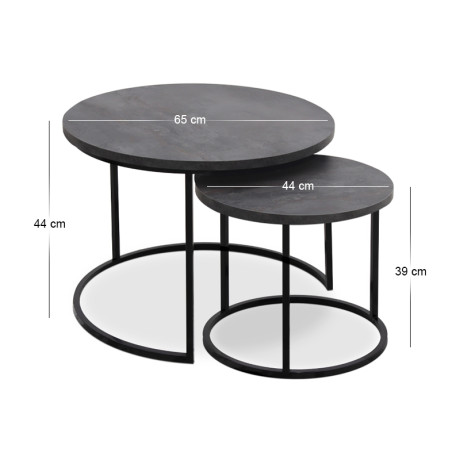 Τραπεζάκι Σαλονιού σετ 2 τμχ Gary Megapap mdf - Μεταλλικό Χρώμα Σκούρο Γκρι Σκυροδέματος 65x65x44εκ.