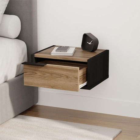 Κομοδίνο Επιτοίχιο eco Megapap Χρώμα Black Wood - Καρυδί 40x33x18,5εκ.