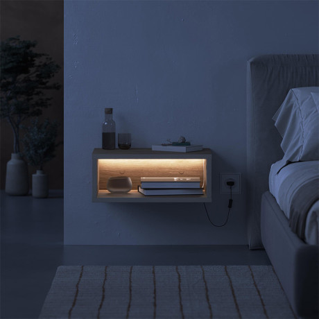 Κομοδίνο Επιτοίχιο Brik Megapap με led Χρώμα Καρυδί - Sandstone 45x30x18εκ.