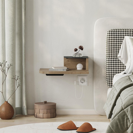 Κομοδίνο Επιτοίχιο Luno Megapap με led Χρώμα Sepet oak 40x30x16,2εκ.