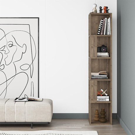 Βιβλιοθήκη Γωνιακή Piano Megapap Χρώμα Ανοιχτό Καρυδί 31,4x31,4x158,9εκ.