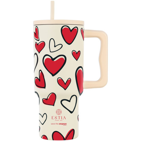 Estia Θερμος Straw Tumbler xl Save the Aegean 900ml red Valentine