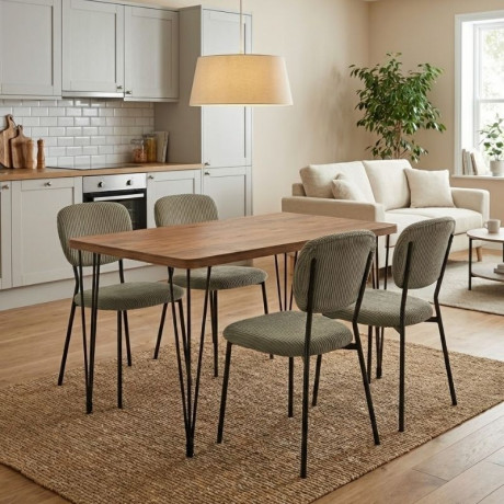 Σετ Τραπεζαρία 5τμχ Roger - Kevin Megapap mdf - Ύφασμα Χρώμα Ακακίας - Λαδί 120x70x75εκ.