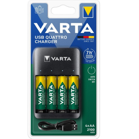 Varta Quatro 57652 + 4 Rechargeable Batteries Varta 2100 mah aa (Vart18660)