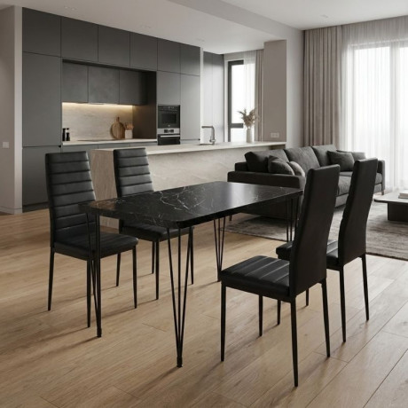 Σετ Τραπεζαρία 5τμχ Roger - Rosa Megapap mdf - pu Χρώμα Μαύρο εφέ Μαρμάρου - Μαύρο 120x70x75εκ.