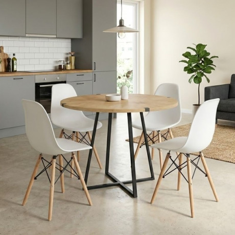 Σετ Τραπεζαρία 5τμχ Rubes - Nova Megapap Χρώμα Φυσικό Οξιάς - Λευκό Ø100x78εκ.