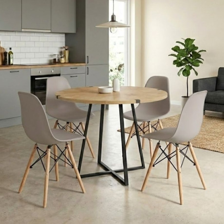 Σετ Τραπεζαρία 5τμχ Rubes - Nova Megapap Χρώμα Φυσικό Οξιάς - Cappuccino Ø100x78εκ.