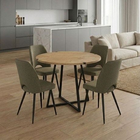 Σετ Τραπεζαρία 5τμχ Rubes - Christy Megapap Χρώμα Φυσικό Οξιάς - Λαδί Ø100x78εκ.