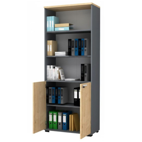 Βιβλιοθήκη Γραφείου Επαγγελματική Venturo Megapap Χρώμα Ανθρακί - Φυσικό Οξιάς 80x40x200εκ.