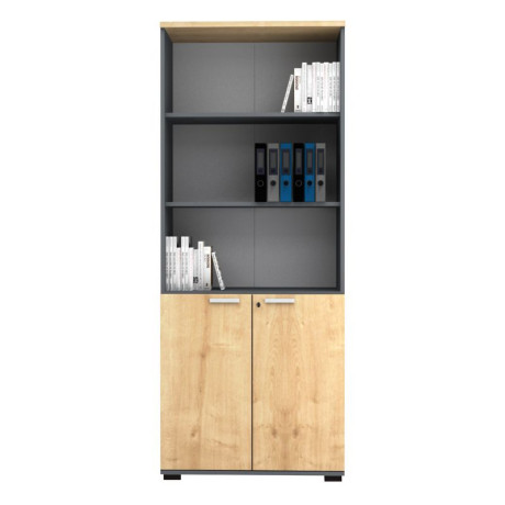 Βιβλιοθήκη Γραφείου Επαγγελματική Venturo Megapap Χρώμα Ανθρακί - Φυσικό Οξιάς 80x40x200εκ.