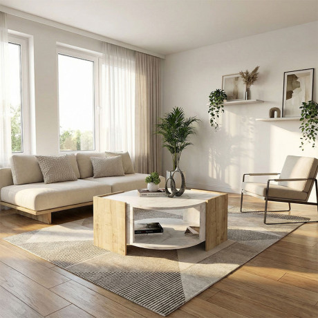 Τραπεζάκι Σαλονιού Marbel Megapap Χρώμα Sapphire oak - Λευκό εφέ Μαρμάρου 75x75x40εκ.