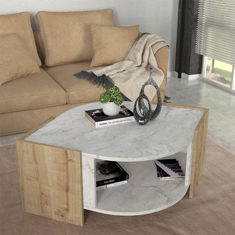 Τραπεζάκι Σαλονιού Marbel Megapap Χρώμα Sapphire oak - Λευκό εφέ Μαρμάρου 75x75x40εκ.