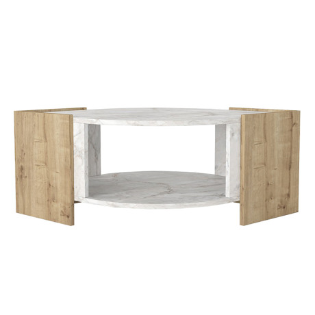 Τραπεζάκι Σαλονιού Marbel Megapap Χρώμα Sapphire oak - Λευκό εφέ Μαρμάρου 75x75x40εκ.